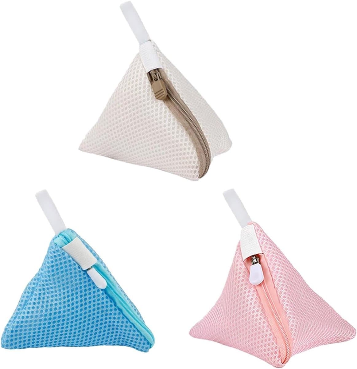 Mini-driehoek waszakken met ritssluiting en ophanglus - Ideaal voor ondergoed, sokken en delicate was - Perfect voor thuis en op reis, 3 stuks — afbeelding 1