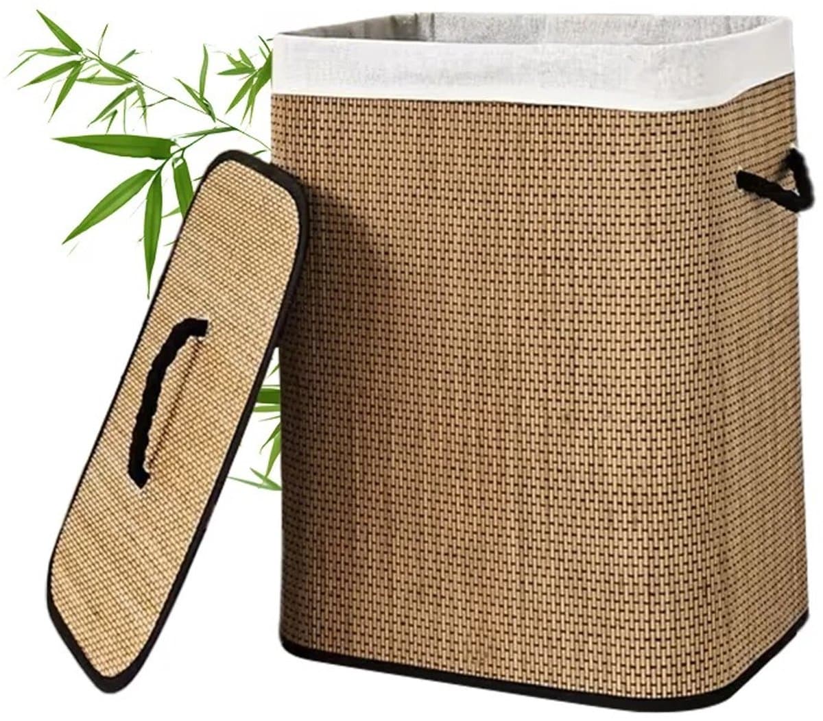 Wasmand - uJOY - Bamboe buitenkant - Ruime inhoud van 72 liter - Praktisch deksel - Multifunctioneel gebruik - Stabiele bodem — afbeelding 1