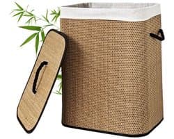 Wasmand - uJOY - Bamboe buitenkant - Ruime inhoud van 72 liter - Praktisch deksel - Multifunctioneel gebruik - Stabiele bodem