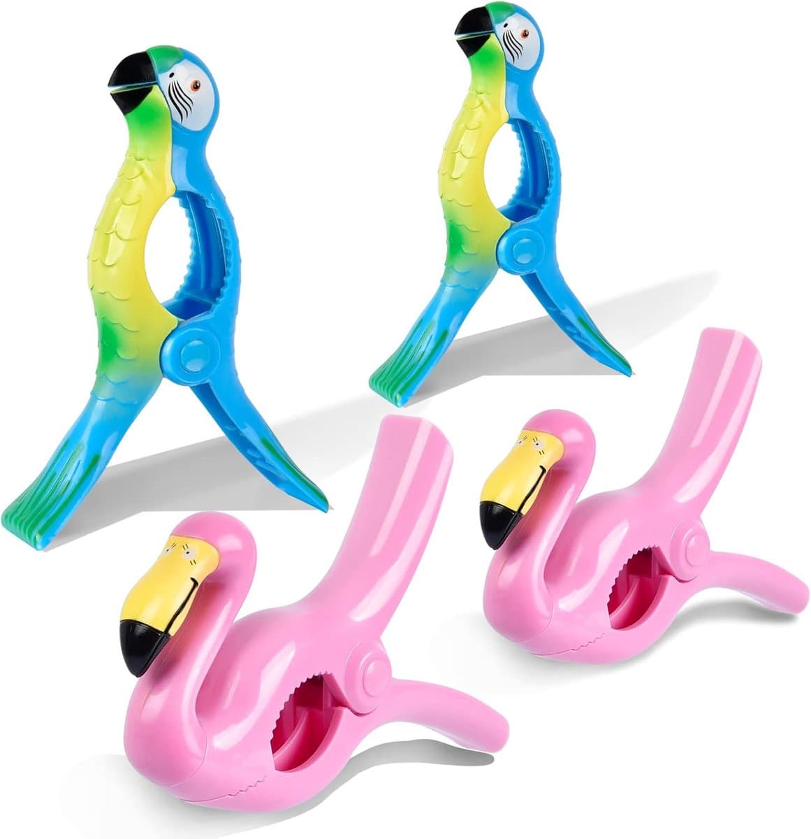 Strandhanddoekclips - Extra grote plastic clips - Badhanddoekclips - Reisclips - Leuke dierenclips - Geschikt voor strandstoelen, zwembad, terras of dagelijks gebruik - 4-delige set — afbeelding 1