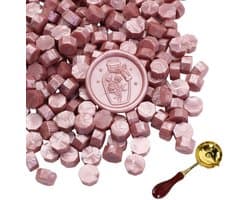 300 Stuks Octagonale Wasbolletjes met Smeltlepel voor Waxstempels, Uitnodigingen, Kaarten en Cadeauverpakking in Roze en Goud
