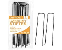 Dailygoods- Grondankers 50 Stuks - Roestvrij Staal - Haringen/Tentharingen - Voor Tuinvlies/Onkruidvlies - U-vormige Grondhaken - 150/200 mm x 40 mm x Ø 2,5 mm