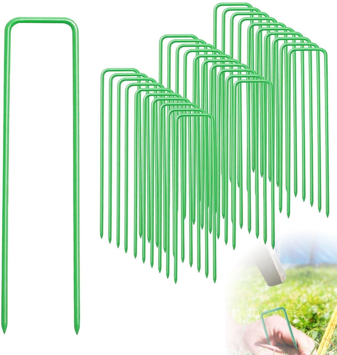 Dailygoods- Grondanker 30 stuks - U-vormige nagels 15 cm - Anti-roest bevestigingsanker - Groen - Stevig - Voor bevestiging van hekken en kunstgras - Grondnagels — afbeelding 1