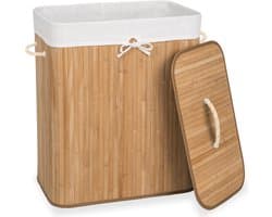 tectake® Robuuste Bamboe Wasmand - Opvouwbaar Met Deksel En Uitneembare Waszak - Verschillende Modellen - (100L Naturel - Rechthoek) — afbeelding 1