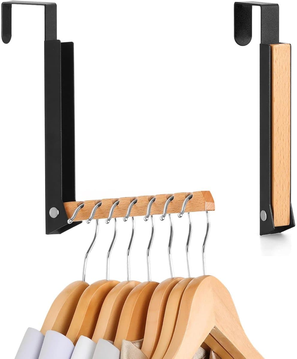 Reisdroogrek- Zonder boren - Opvouwbaar -Kledingstang - Achter-deur-hanger voor hotelkleding -Droogrek - Haak - 【Zwart】Set van 2, geschikt voor deuren tot 4,5 cm dik — afbeelding 1