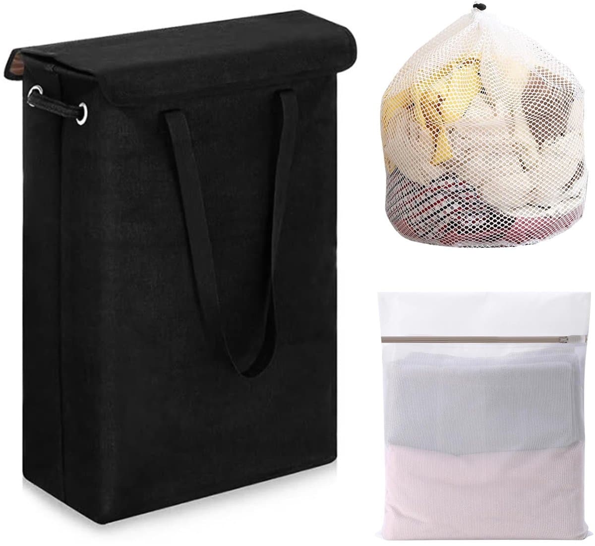 Dailygoods- Wasmand 45 Liter - Opvouwbaar - Met Deksel - Smal met Handvat - 2 Waszakken - Eenvoudig te Reinigen - Wasverzamelaar — afbeelding 1
