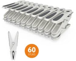 LaundrySpecialist Wasknijpers soft grip - Wit/grijs - 60 stuks - extra lang en stevig - wasknijpers plastic - wasknijpers kunststof - gekleurde knijpers
