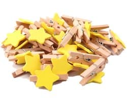 Store_9 - sterren wasknijpers hout - mini clips - kleurrijke decoratie - geel - fotohouders voor knutselen - geschikt voor feestdagen - 50 stuks