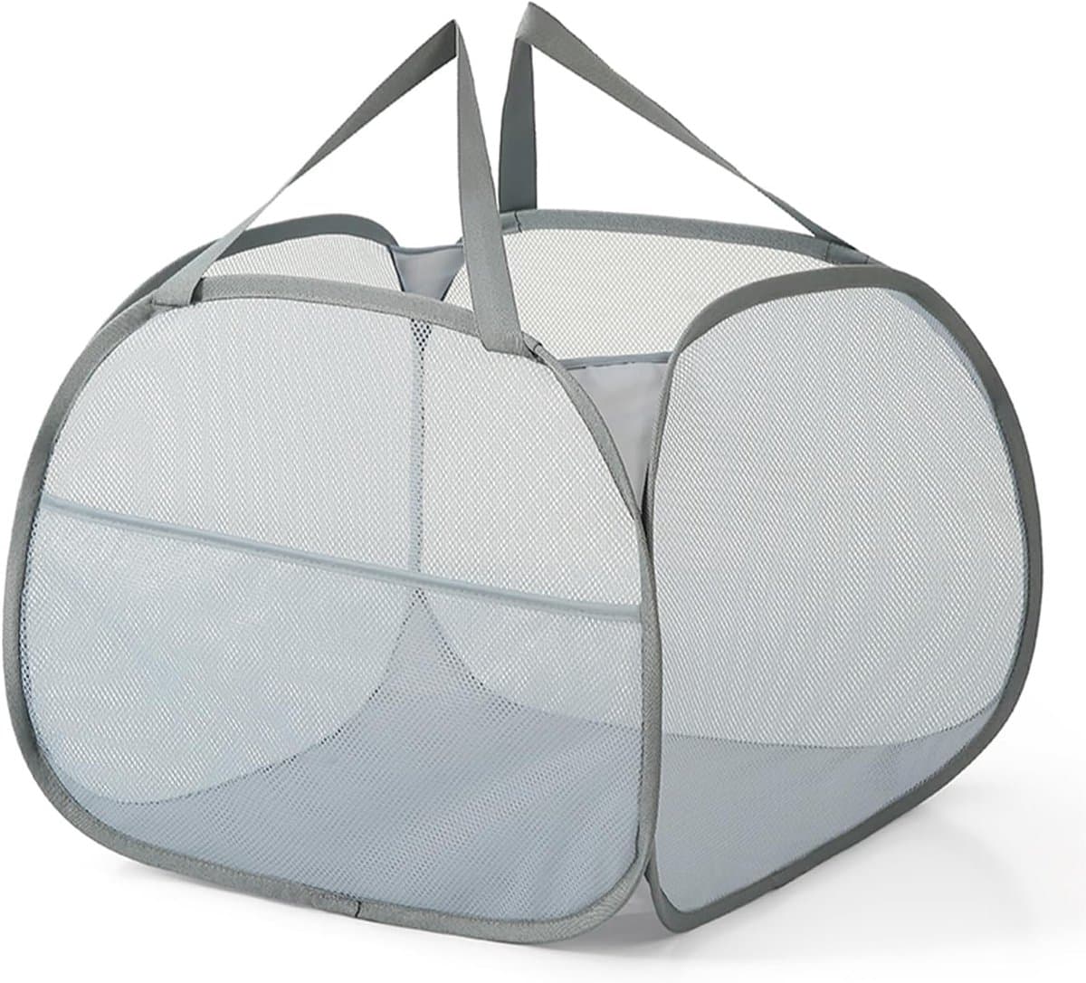 Opvouwbare wasmand, pop-up wasmanden, waszak, wasmand voor vuile was met handvat voor badkamer, slaapkamer, wasruimte, kinderkamer en op reis, grijs — afbeelding 1