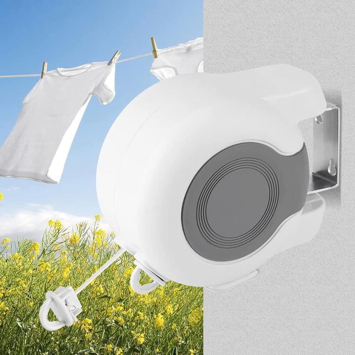 Intrekbare Waslijn - Waslijn Binnen Buiten - Kleding Drogen - Dubbele Lijn - 26 Meter - Wit — afbeelding 1