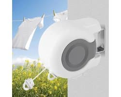 Intrekbare Waslijn - Waslijn Binnen Buiten - Kleding Drogen - Dubbele Lijn - 26 Meter - Wit