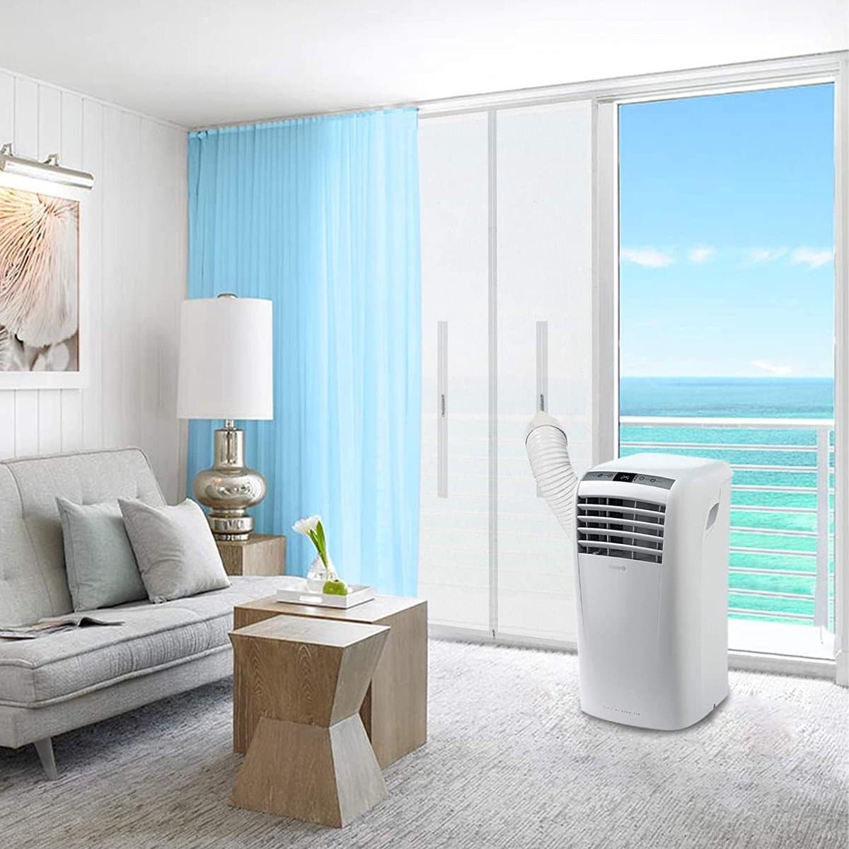 Verstelbare raamafdichting voor airconditioning - ontwerp met trekkoord, 15 cm afvoerslang | Eenvoudig te installeren, weerbestendige oplossing, dubbele slang voor ventilatieopening in de deur van de wasdroger voor efficiënte koeling — afbeelding 1