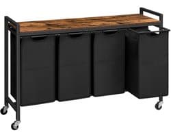 Deniva - Wasmand - Wassorteerder - 4 Vakken - Wasmandkast - 4 x 40L - Uitschuifbare waszakken - Op Wielen - 110,5x33x74,5cm - Hout