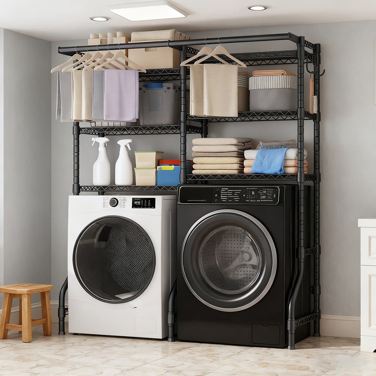 Extra Groot 6-Laags Opbergrek voor Bovenop Wasmachine – Dubbele Kolom, Verstelbare Planken, Robuust Stalen Organizer voor Wasruimte – Staande Plank — afbeelding 1