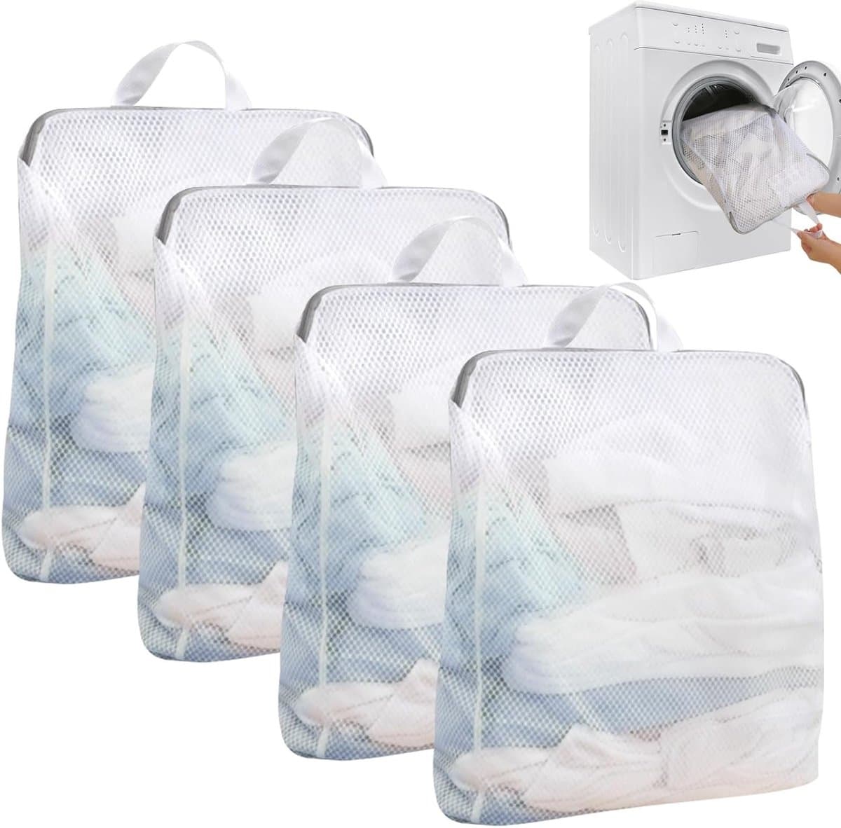 Set van 4 Grote Wasnetten voor de Wasmachine 50 x 60 cm - Herbruikbare Waszakken met Handvatten en Rits voor Ondergoed, Bh's, Truien en Sjaals — afbeelding 1