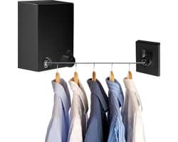 White-Label® Waslijn Uittrekbaar - Wanddroogrek - Wasdraad - Zwart