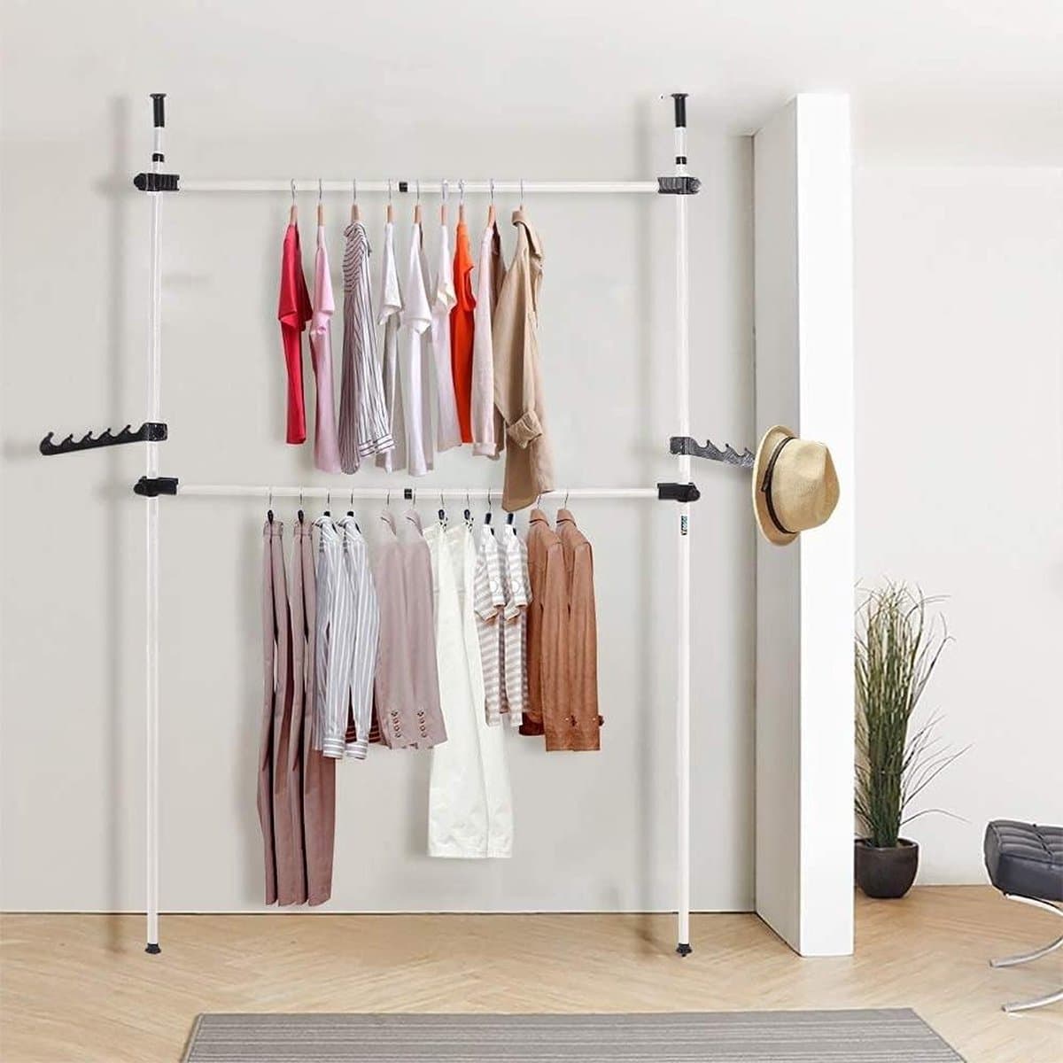 Telescopische garderobestand - inloopbaar kledingkastsysteem - vloer tot plafond - multifunctioneel - slaapkamer woonkamer - 80-139 cm. — afbeelding 1