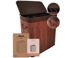 Bellettini® Bamboe Wasmand met Deksel - 3 Compartimenten Wassorteerder - 155 Liter - Bruin