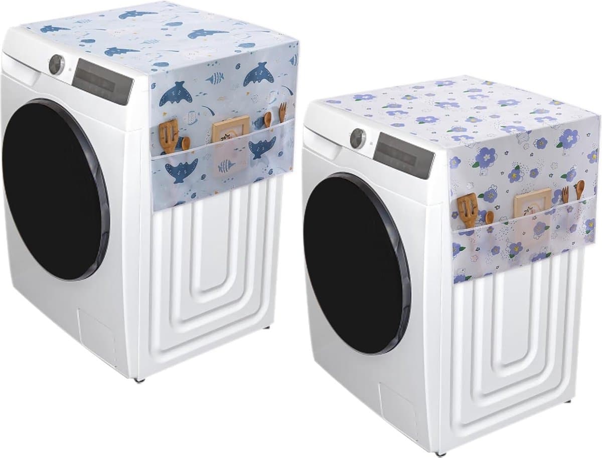 Azalia Wasmachinehoes, wasmachinehoes, 2 stuks waterdichte huishoudelijke koelkast-stofbescherming, multifunctionele cartoon wasmachine-hoes met opbergtas - stijl B, 130 x 55 cm — afbeelding 1