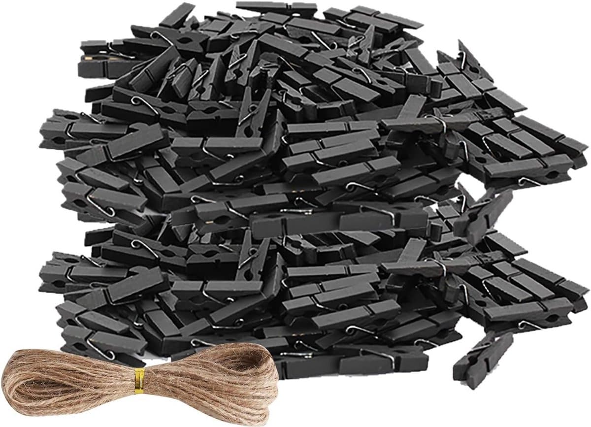 Houten Mini Wasknijpers Zwart - Decoratie & Knutselmateriaal voor Foto's en Kaarten — afbeelding 1