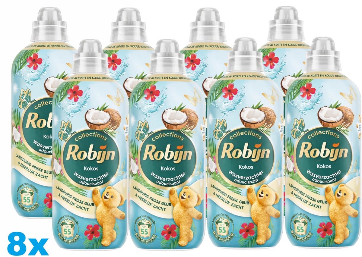 Robijn Wasverzachter Kokos – 8 x 1,1L – Tropische Geur – Langdurige Frisheid – 440 Wasbeurten – 8 Stuks — afbeelding 1