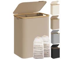 Wasmand – Oxford-stof – Camelbruin – 2 vakken met deksel en uitneembare mesh-voering