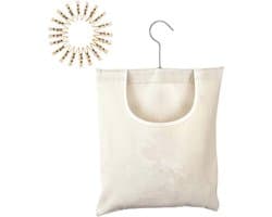 Wasknijper Opbergzak - Canvas Kledingtas - Wassen Buiten - Met 360 Graden Haak - 32x27cm - Beige