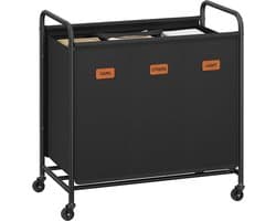 ELYSIVM Wasmand - Wasmand met 3 vakken - Wasmand met wieltjes - incl. 5 labels - Afneembare waszak - 170 L - tot 15 kg - 69x40x91cm - Zwart