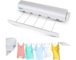 Intrekbare Waslijn - Telescopisch Touw - Kleding Drogen - Vijf Touwen - 375 m - Wit