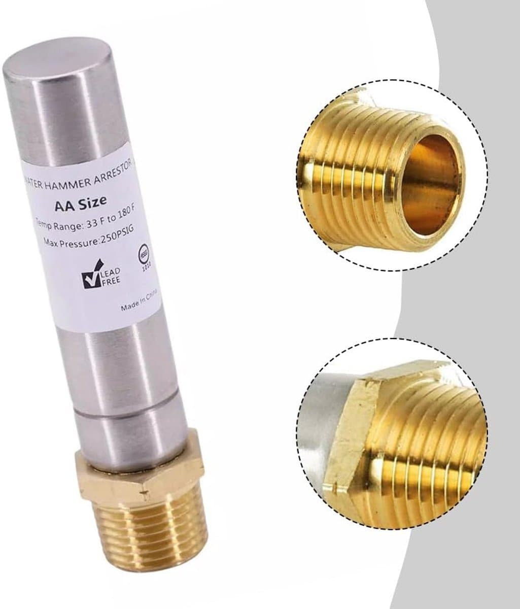 Waterslagdemper Roestvrij Staal - Leidingdemper Keuken - Wasmachine Vaatwasser - Geluidsarm Werken - 1/2 Inch NPT - Zilverkleurig — afbeelding 1