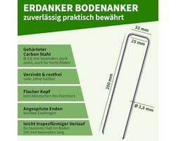 50 Grondankers 200 x 25 x Ø 3,8 mm - Verzinkt en Gehard Koolstofstaal voor Tuin en Camping