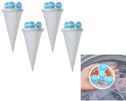 4-Stuks Wasmachinehaarverwijderaar - Wasmachinefilterzak - Drijvend pluizenfilter - Haarverzamelaar - Waspluizenzak - Herbruikbaar - Geschikt voor het reinigen van kleding, knuffels en autostoelkussens - Blauw