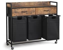 Wasmand met 3 vakken en 2 laden, waswas sorter met uittrekbare waszakken, 106 x 33 x 91,5 cm