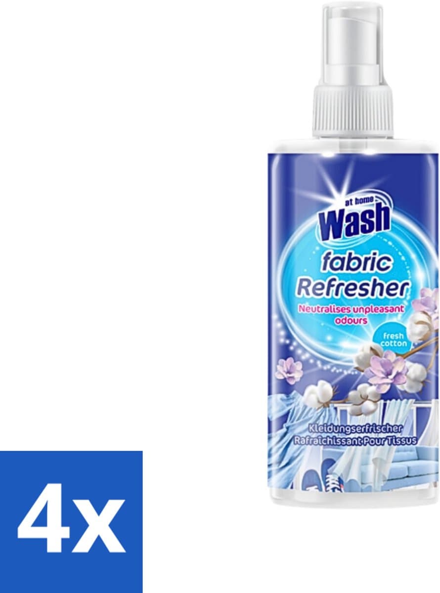 4 x At Home - Wash - Textielverfrisser - Fresh Cotton - Neutraliseert Onaangename Geuren - 300 ml - Textielverfrisser - Katoengeur - Geur Neutraliseren - Kleding Verfrissen - Stoffen Verfrissen — afbeelding 1