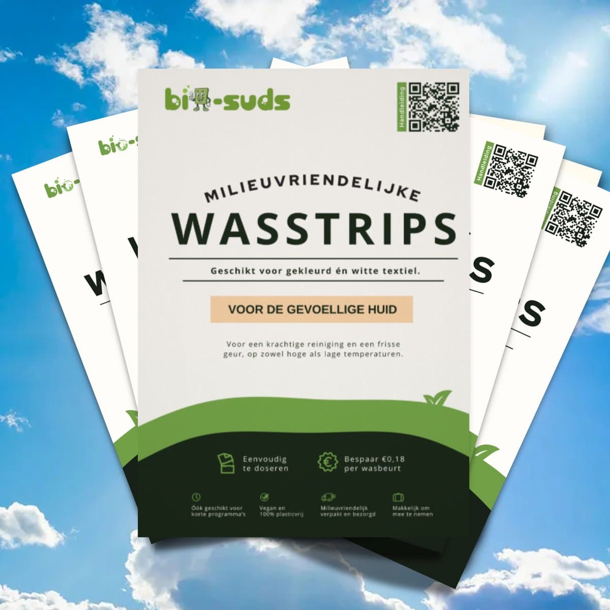 Bio-Suds® - Wasstrips Voor Gevoelige huid - Wasstrips Proefpakket - Wasstrips - Wasmiddeldoekjes - 60 wasjes (30 strips) — afbeelding 1