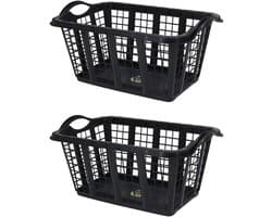 Storage Solutions wasmand met handvatten - 2x stuks - zwart - 37 liter - 60 x 40 x 30 cm