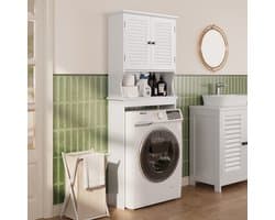 Xbro Wasmachine Kast met 2 Deuren – Badkamerkast met Verstelbare Planken – Voor Badkamer of Wasruimte – 65 x 22 x 163.5 cm – Wit