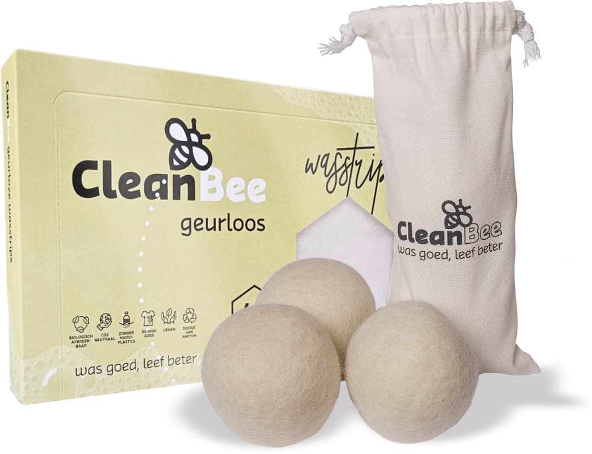 CleanBee® XXL Drogerballen 3 stuks met wasstrips 96 wasbeurten Geurloos - Wasmiddeldoekjes - Wasverzachter - Combipakket - Wasmiddel - Wasvellen - Detergent Sheets - Eco Laundry Strips - Microplasticvrij - Biologisch - Eco Wasstrips - Duurzaam — afbeelding 1