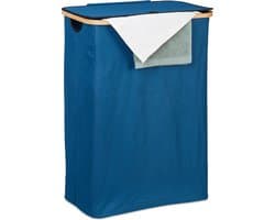 wasbox - met deksel - 105 l - inklapbaar - bamboe - polyester - draagbaar — afbeelding 1