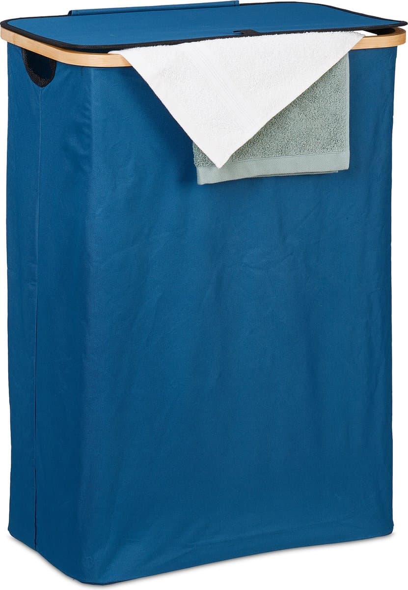 wasbox - met deksel - 105 l - inklapbaar - bamboe - polyester - draagbaar — afbeelding 1