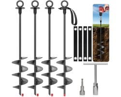 SnelShoppen - Zware Roestvrijstalen Grondankers 45 cm - 4 Stuks Schroefankers met Banden en Montagegereedschap - Windvaste Bevestigingskit voor Trampo