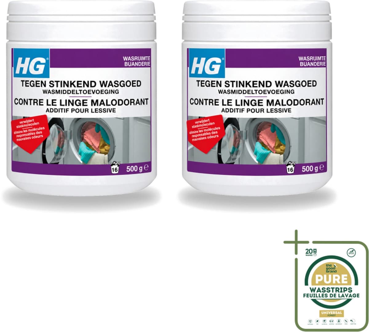 2 x HG - Wasruimte - Tegen Stinkend Wasgoed - Wasmiddeltoevoeging - 500 g - Wasstrips - Wasmiddel Tegen Stank - Stinkend Wasgoed - Wasmiddel Toevoeging - Stankmoleculen Verwijderen - Fris Wasgoed — afbeelding 1
