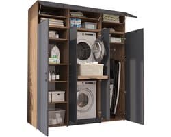 Roomart DORA-I Wasmachine Ombouwkast 190x230 cm - voor 2 Apparaten, 2 Hoge Kasten - Antraciet eiken