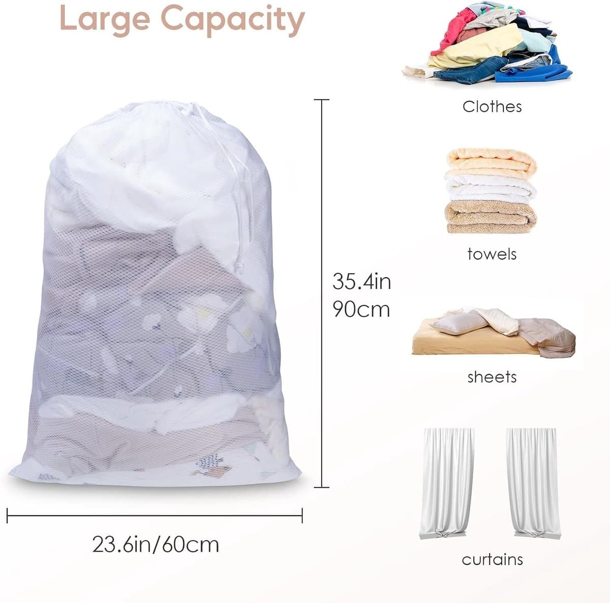 1 Pcs Trekkoord Waszak, 70×90cm Mesh Waszak voor Delicate Kleding, Sterke en Duurzame Netwaszak voor Wasmachine — afbeelding 1
