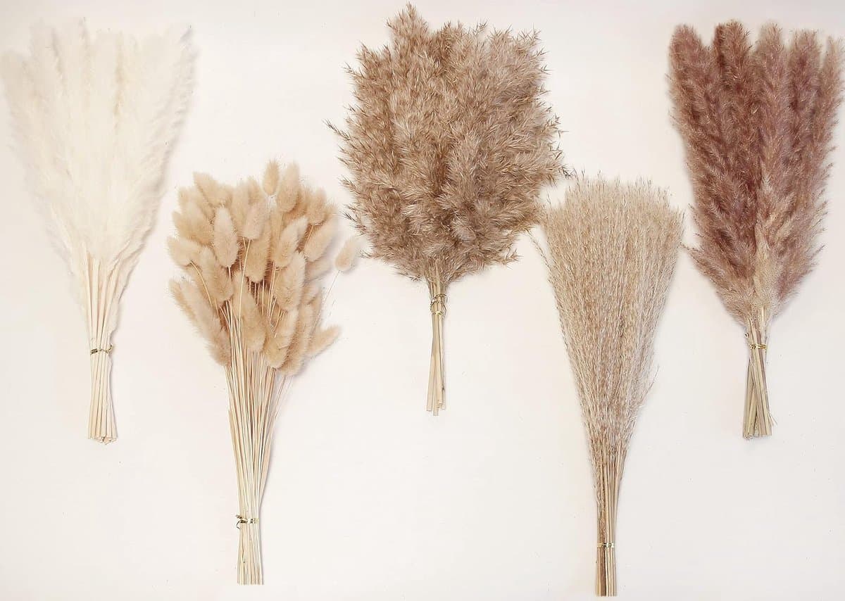 Gedroogde Pampasgras Decoratie, 110 stuks Pampasgras Bevat Witte Konijnenstaarten Gedroogde Bloemen, Kunstbloemen voor Badkamerdecoratie, Badkamerwanddecoratie — afbeelding 1