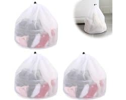 3 stuks waszak met trekkoord mesh, herbruikbare waszak met trekkoord, verdikte mesh waszak, fijn net waszak met trekkoord, organizer met trekkoord, waszakken, voor kleding, tafelkleed (wit)