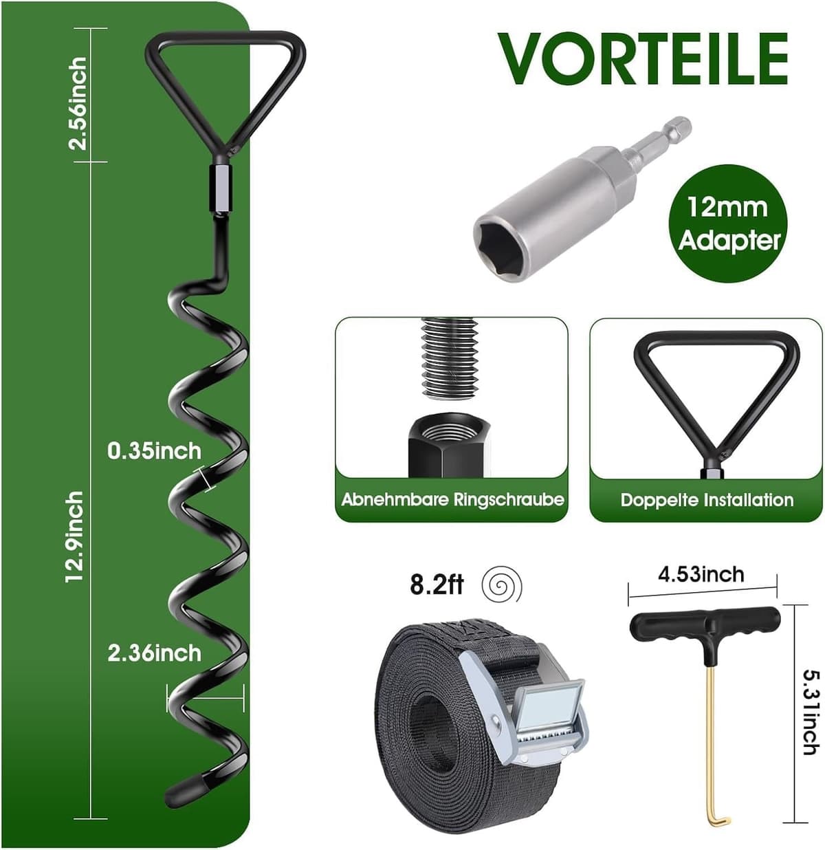Set van 8 Grondankers voor Trampoline - Zwart - 8 Pack - Heavy Duty met Extra Riemen - Voor Buitenactiviteiten — afbeelding 1