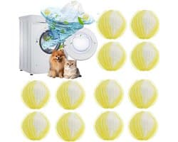 12 stuks anti-haren voor wasmachine, haarvanger, herbruikbaar, wasbal voor het vangen van dierenharen, haren en vezels op kleding, tapijt (geel)