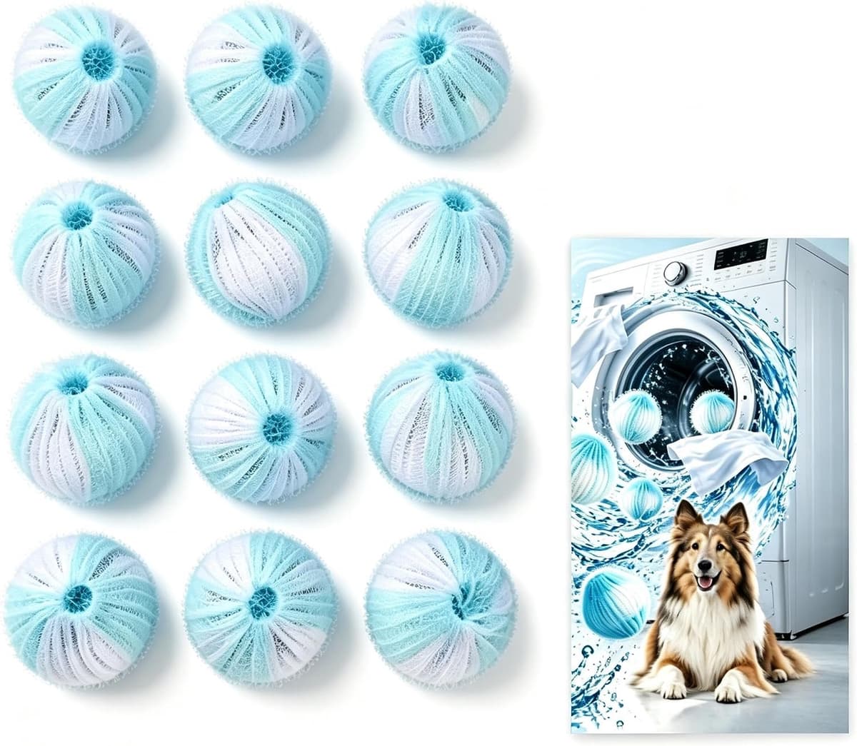 12 stuks ballen voor het opvangen van haren in de wasmachine, 4 cm, voor wasmachine en droger, herbruikbaar, voor het opvangen van haren van huisdieren, honden en katten — afbeelding 1