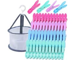 48 Wasknijpers - Kledingklemmen Set - Kleding Drogen - Met Opbergmand - 48 Stuks - Meerkleurig